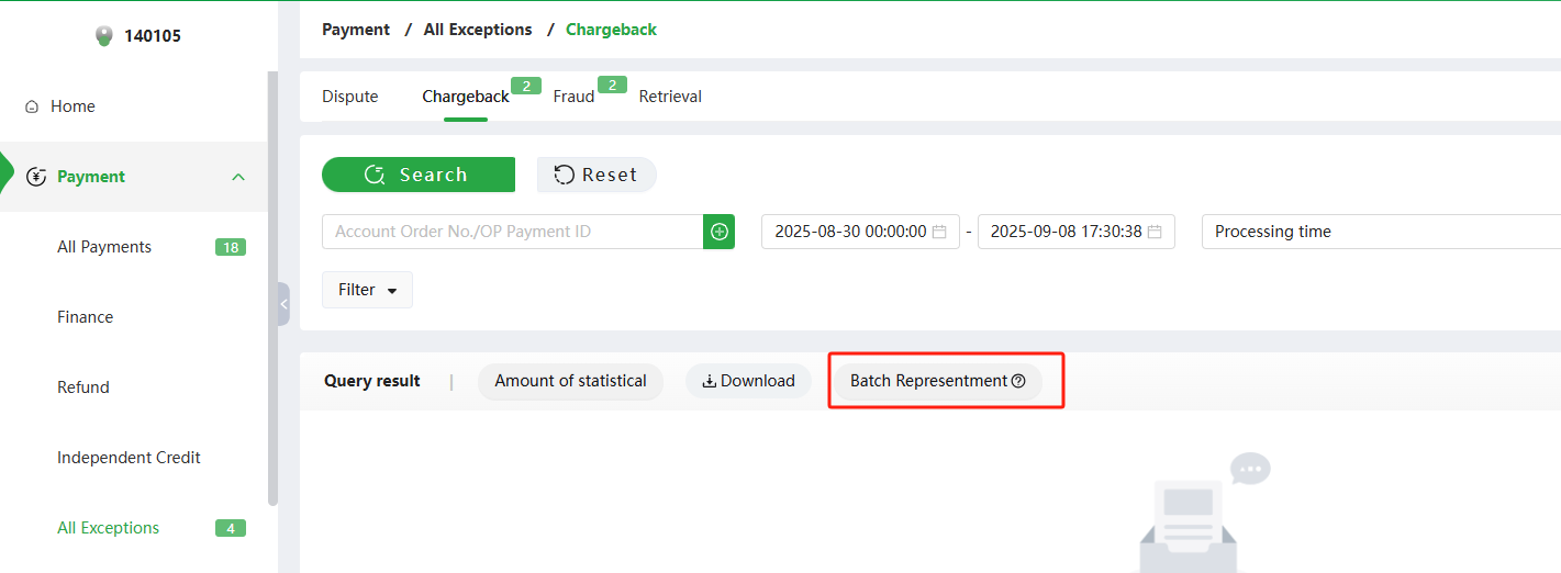 Batch Representment entry